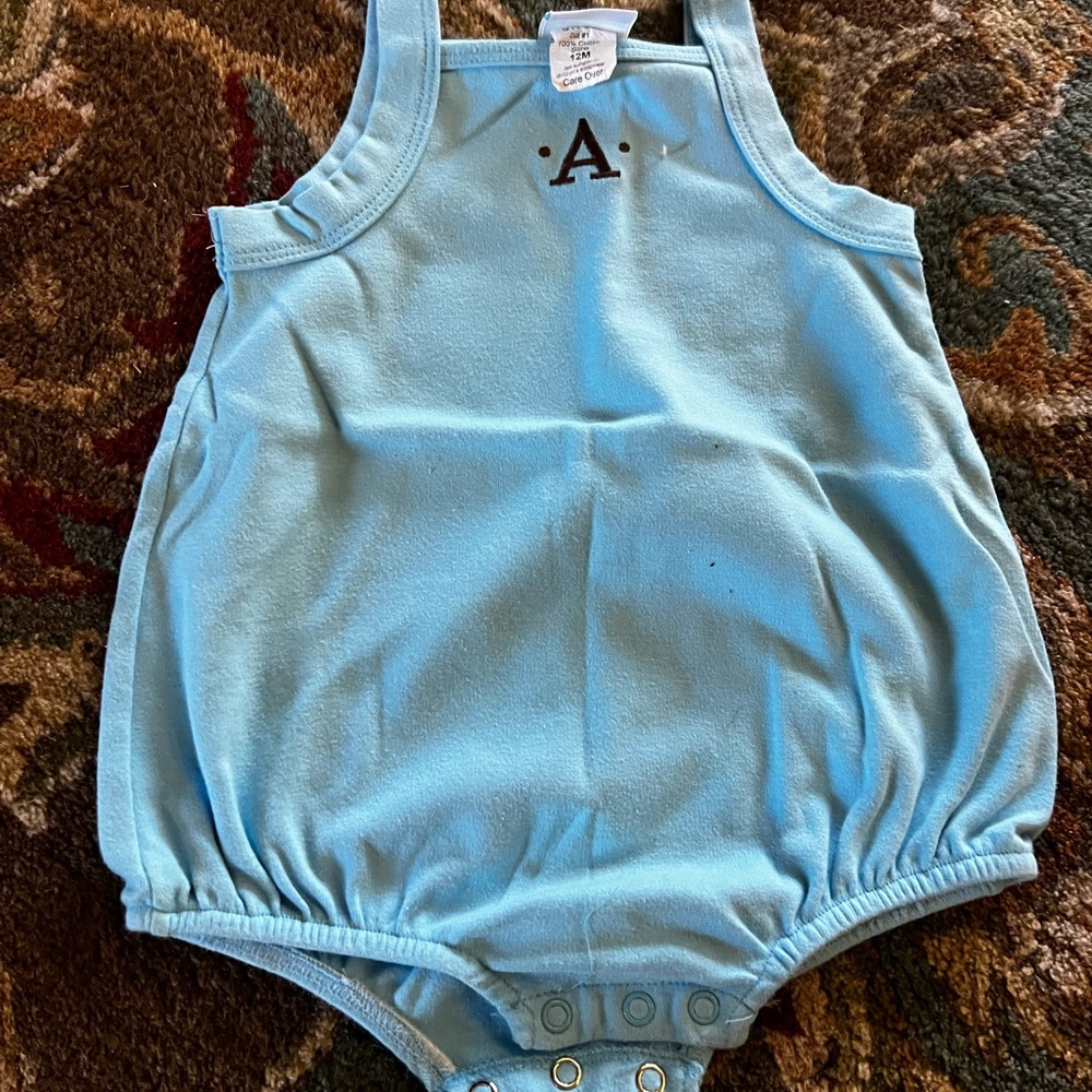 Light Blue Baby Romper with Initial 'A'
